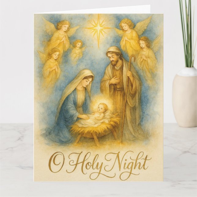 O Holy Night Nativity Christmas Card (Front)