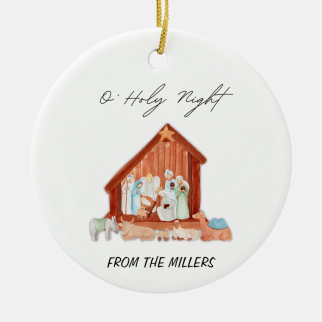 O' Holy Night Nativity Christmas  Ceramic Tree Decoration (Front)