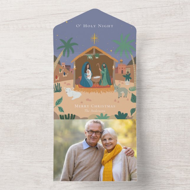 O' Holy Night Nativity Scene Christmas Tri-Fold Ho All In One Invitation (Inside)