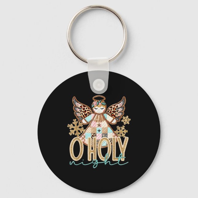 O Holy Night Patchwork Angel Christian Jesus Chris Key Ring (Front)