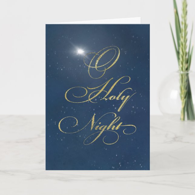 O Holy Night Sky Religious Christmas Digital Gold Card (Front)