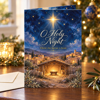 O Holy Night Star of Bethlehem Blue & Gold Card