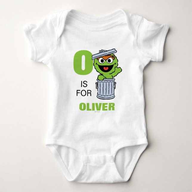 O is for Oscar the Grouch | Add Your Name Baby Bodysuit (Front)