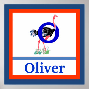 O is for Ostrich and Boy Name Wall Art for Kids