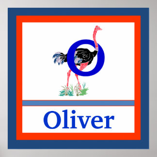 O is for Ostrich and Boy Name Wall Art for Kids