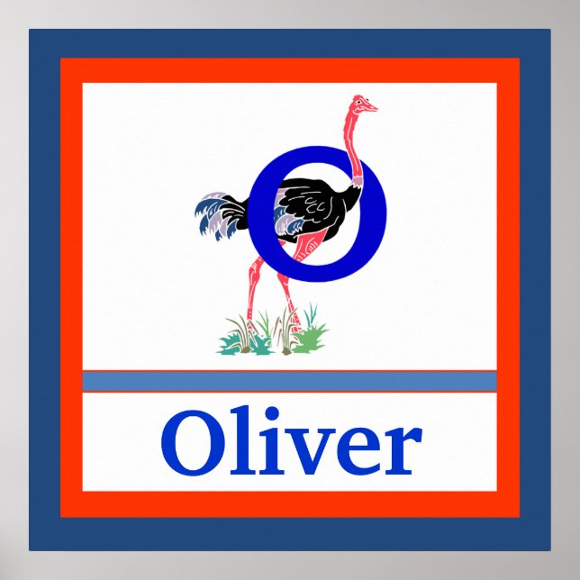O is for Ostrich and Boy Name Wall Art for Kids (Front)