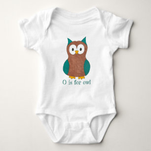 O is for Owl Brown Blue Wise Owl Bird Animal Baby Bodysuit