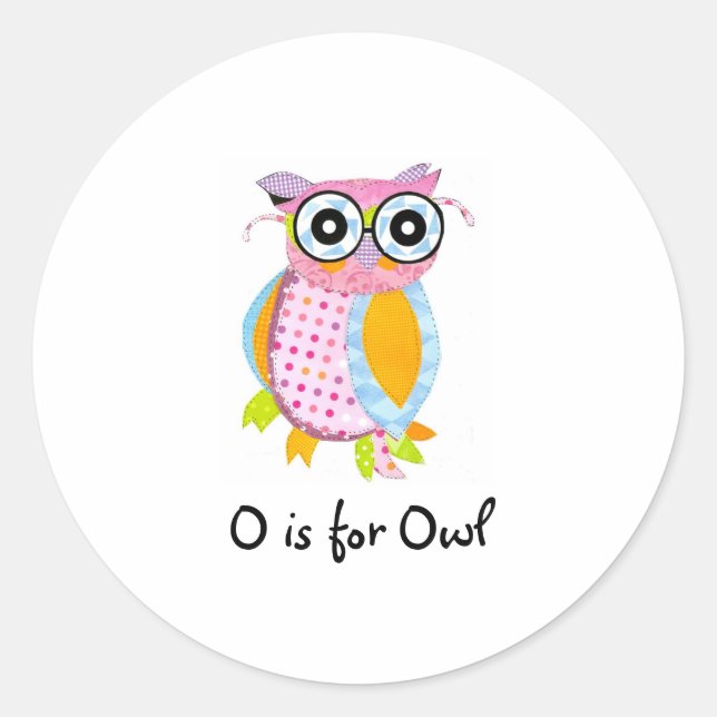 O is for Owl Classic Round Sticker (Front)