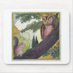O is the old owl that sits in a tree mouse pad