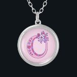 O monogram decorative letter necklace<br><div class="desc">Pretty letter O monogram pendant. Whimsical letter drawing of the capital initial letter O,  ideal for gifting girls with a name that begins with O. Background colour can be changed if required,  currently light pink. © Original drawing and design by Sarah Trett www.sarahtrett.com for www.mylittleeden.com</div>