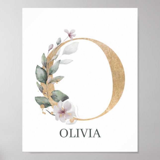 O Monogram Floral Personalised Poster (Front)