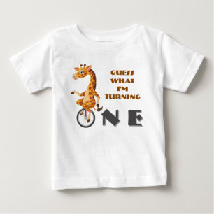 O-N-E Wheel Giraffe First Birthday Baby T-Shirt