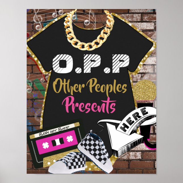 O.P.P Retro 90's Hip Hop Pink|Gold Gift Table Sign (Front)
