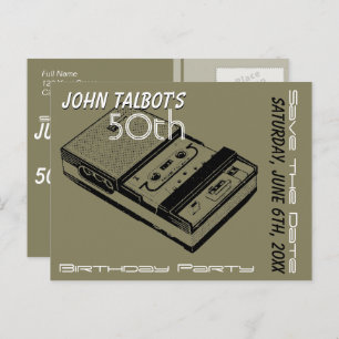 O Tape Recorder 50th birthday Party Save the Date Announcement Postcard