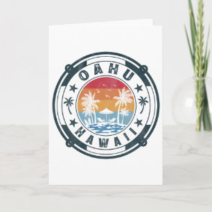 Oahu Hawaii Beach Summer Vacation Vintage Sunset Card