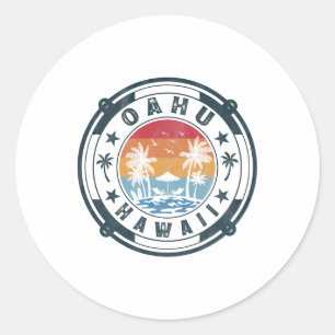 Oahu Hawaii Beach Summer Vacation Vintage Sunset Classic Round Sticker
