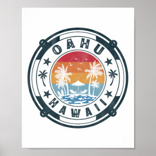 Oahu Hawaii Beach Summer Vacation Vintage Sunset  Poster
