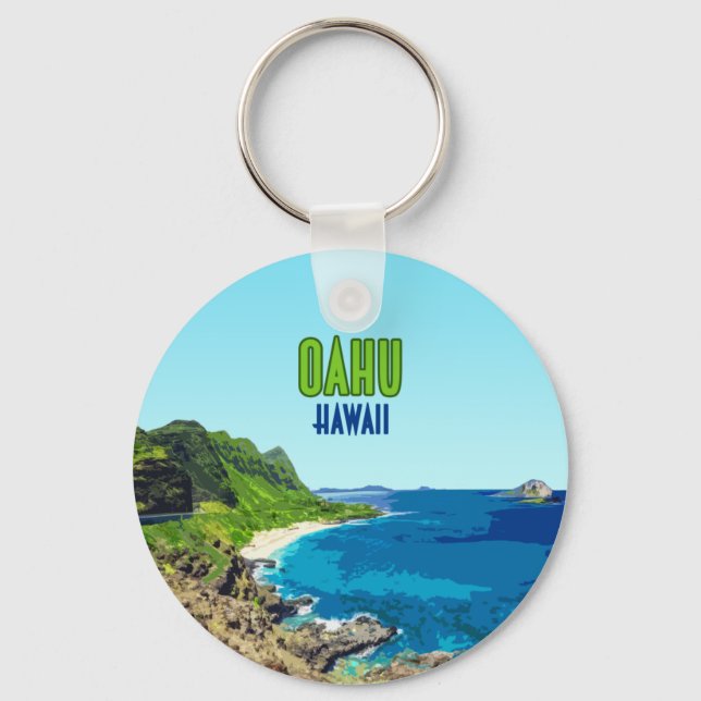Oahu Hawaii Beach Vintage Key Ring (Front)