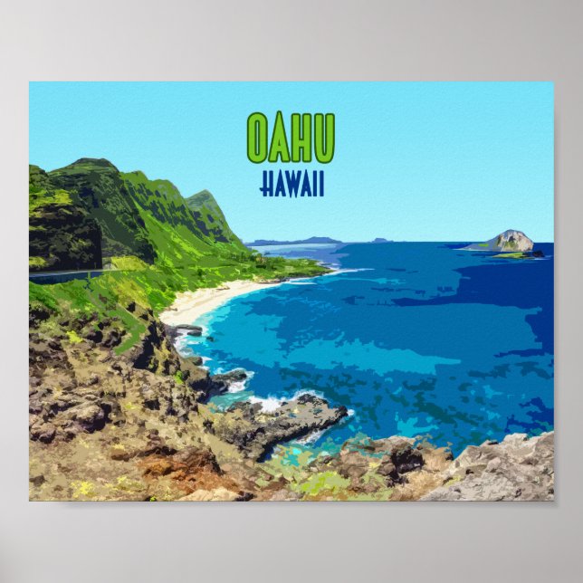 Oahu Hawaii Beach Vintage Poster (Front)