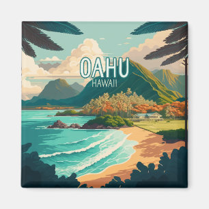 Oahu Hawaii Beach Vintage Retro Keychain Magnet