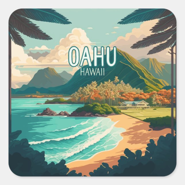 Oahu Hawaii Beach Vintage Retro Square Sticker (Front)