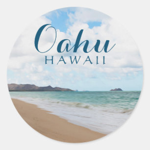 Oahu Hawaii Ocean Waves & Beach Classic Round Sticker