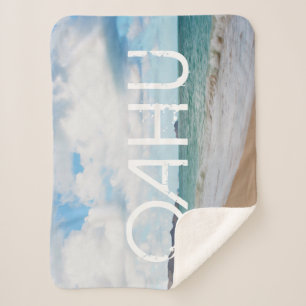 Oahu Hawaii Ocean Waves & Beach Sherpa Blanket