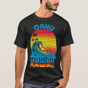 Oahu Hawaii Retro Throwback Surf & Beach Souvenir T-Shirt