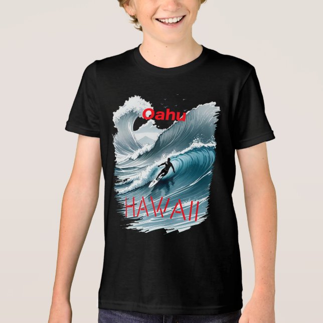 Oahu Hawaii Surfing Wave Tri-Blend Shirt (Front)