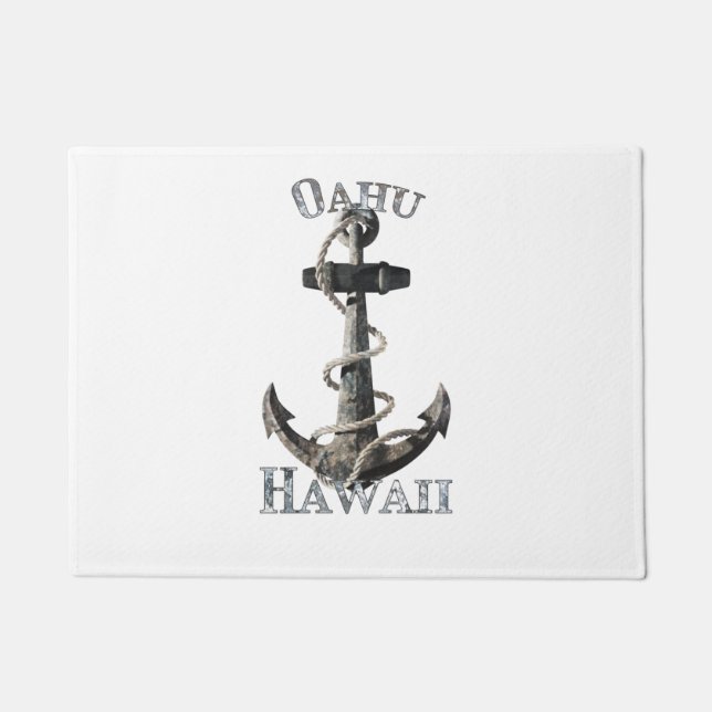 Oahu Hawaii Vacation Nautical Anchor Sailing Doormat (Front)