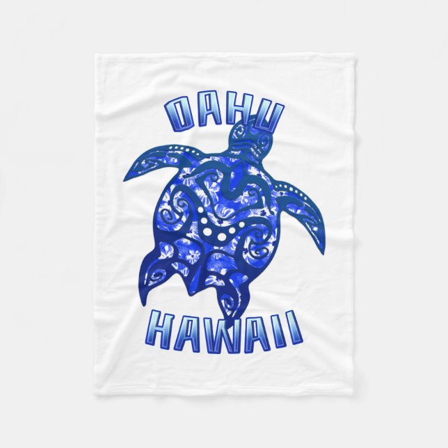 Oahu Hawaii Vacation Tribal Turtle Fleece Blanket (Front)