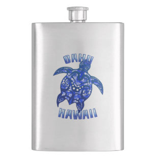 Oahu Hawaii Vacation Tribal Turtle Hip Flask