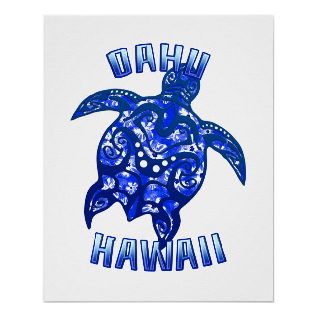 Oahu Hawaii Vacation Tribal Turtle Poster (Front)