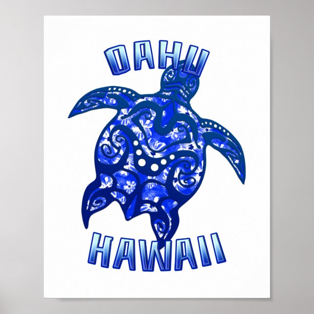 Oahu Hawaii Vacation Tribal Turtle Poster (Front)