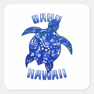 Oahu Hawaii Vacation Tribal Turtle Square Sticker