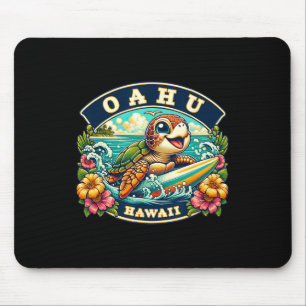 Oahu Hawaiii Cute Sea Turtle Surfing Mouse Pad
