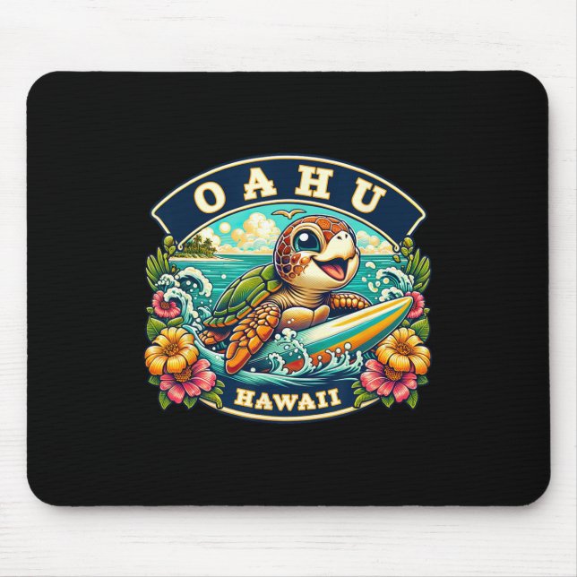 Oahu Hawaiii Cute Sea Turtle Surfing  Mouse Pad (Front)