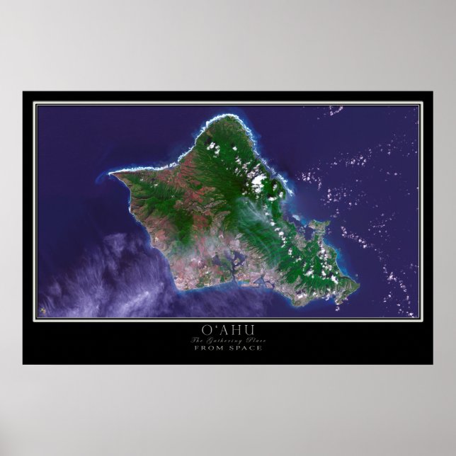 Oahu Island Hawaii Satellite Poster Map (Front)