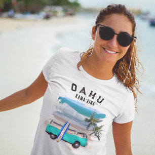 Oahu Kamaaina Turquoise Vintage Van Surfboard Cool T-Shirt