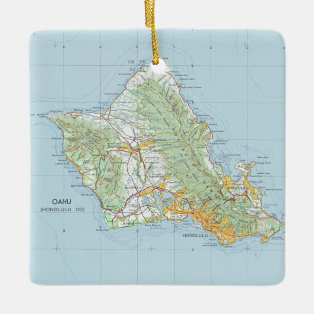 Oahu Vintage Map Ceramic Ornament (Front)