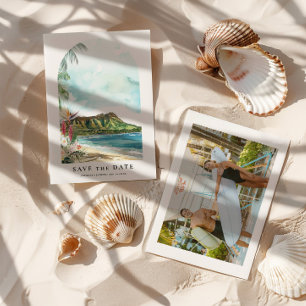 Oahu Watercolor Save the Date Photo
