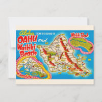 Oahu Wikiki Beach Map Postcard