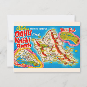 Oahu Wikiki Beach Map Postcard