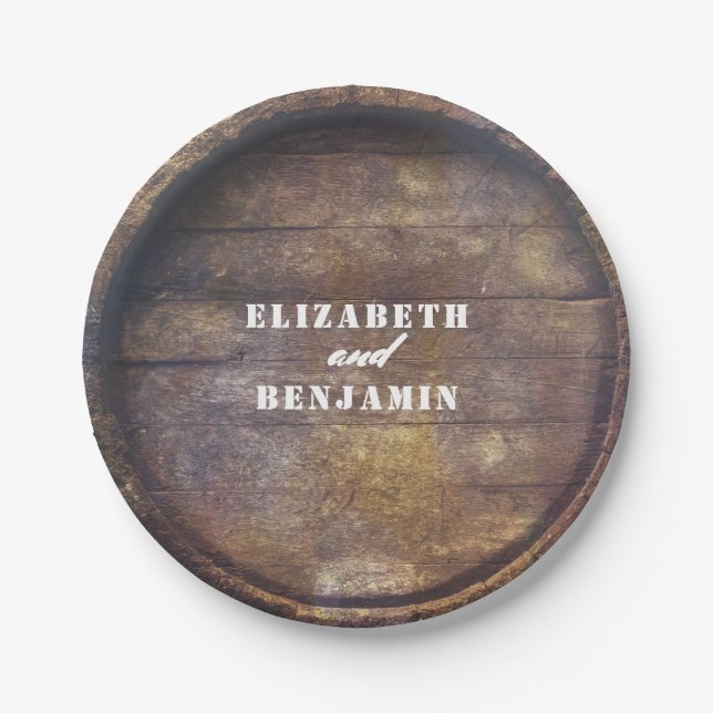 Oak Barrel Bottom Rustic Country Wood Wedding Paper Plate (Front)