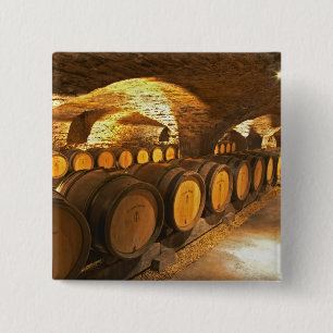 Oak barrles in the cellar at Domaine Comte 15 Cm Square Badge
