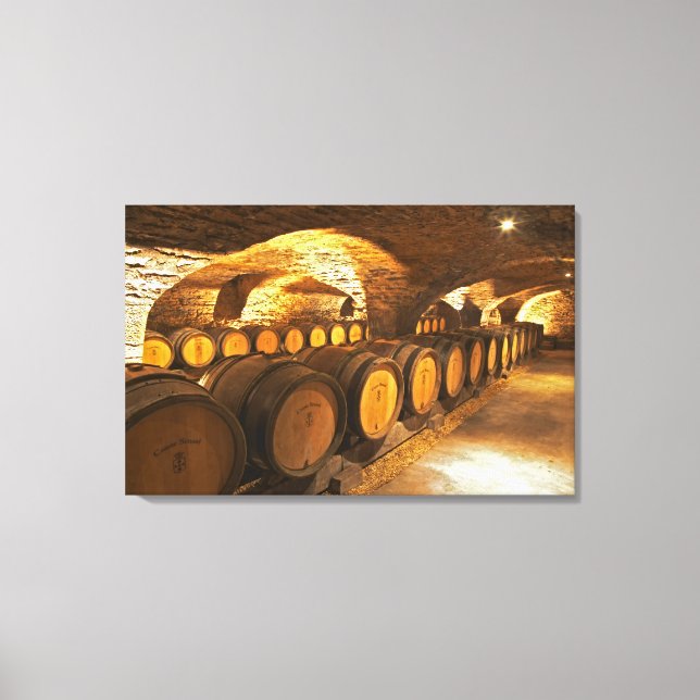 Oak barrles in the cellar at Domaine Comte Canvas Print (Front)