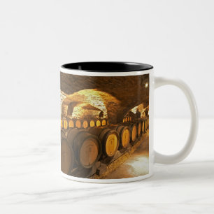 Oak barrles in the cellar at Domaine Comte Two-Tone Coffee Mug