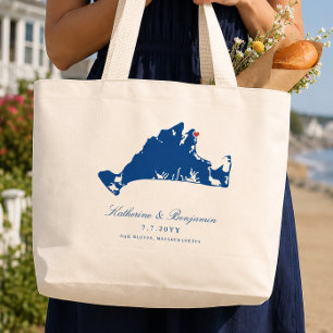 Oak Bluffs Wedding Martha's Vineyard Map Welcome Large Tote Bag