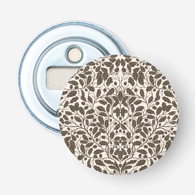 Oak branches and leaves, damask pattern in brown a bottle opener (Front)