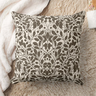 Oak branches and leaves, damask pattern in brown a cushion